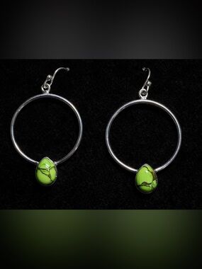 Sterling Silver Green Turquoise Hoop Earrings Statement Western Boho
